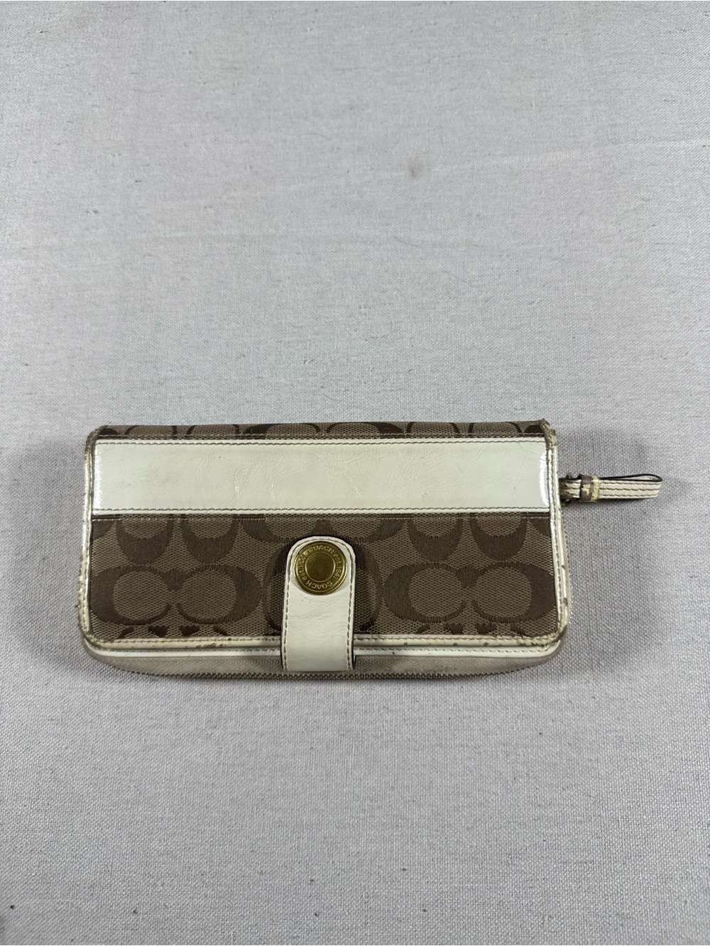 Coach Brown Monogram Jacquard Signature Stripe Checkbook Wallet Y2K Soho Era